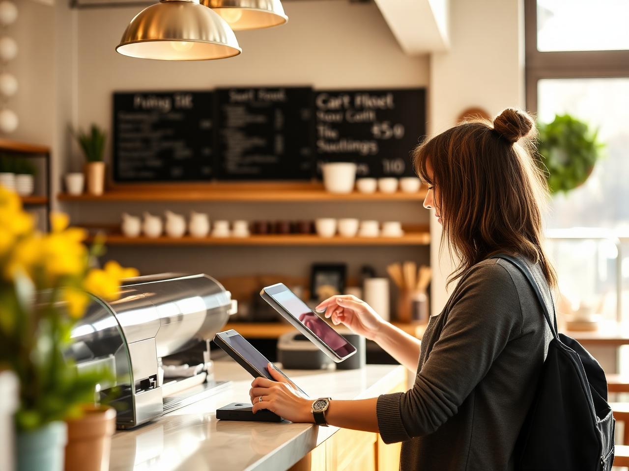 Small business owner using POS at a café